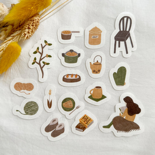 Washi Sticker Flakes 05 "Days to Spring Yellow x Brown x Green"