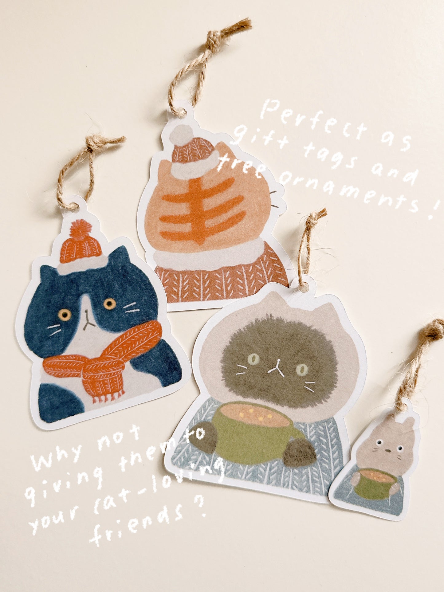 Winter Cat Ornament Tag Set