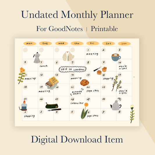 Undated Monthly Planner | DIGITAL DOWNLOAD | 01 Cozy Week