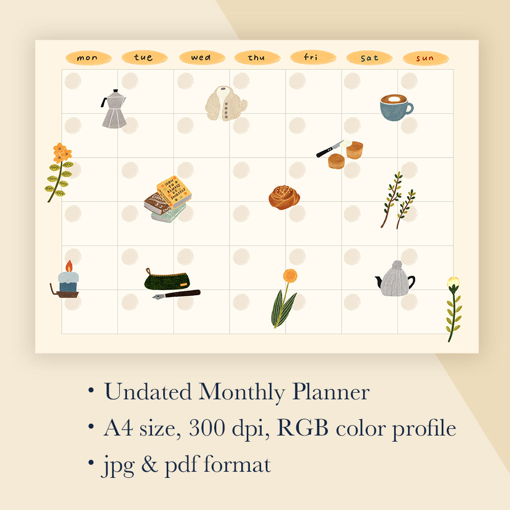 Undated Monthly Planner | DIGITAL DOWNLOAD | 01 Cozy Week