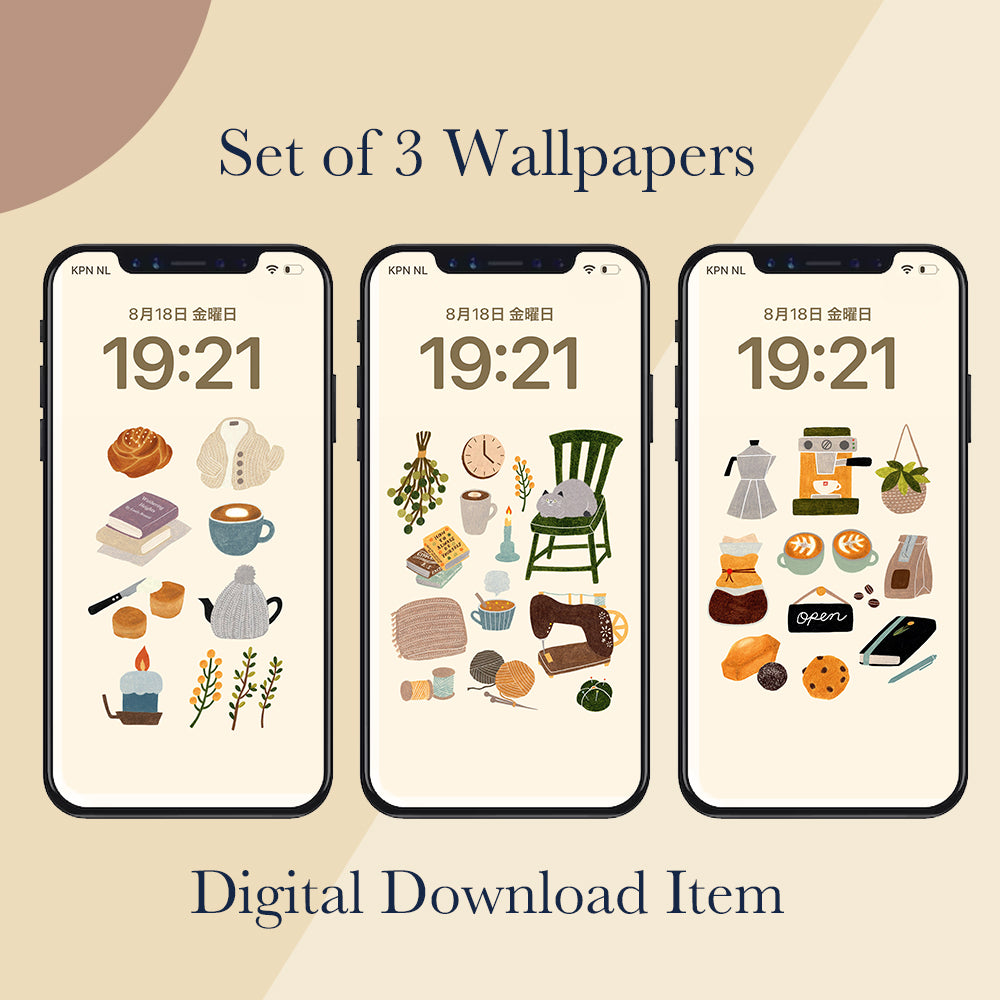 Set of 3 Phone Wallpapers  | DIGITAL DOWNLOAD | 01 "Cozy Moments"